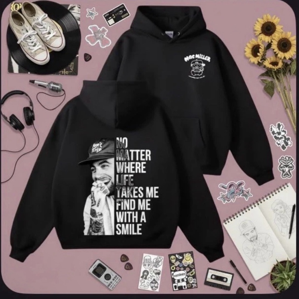 Mac Miller- Black Graphic crew neck with White Print